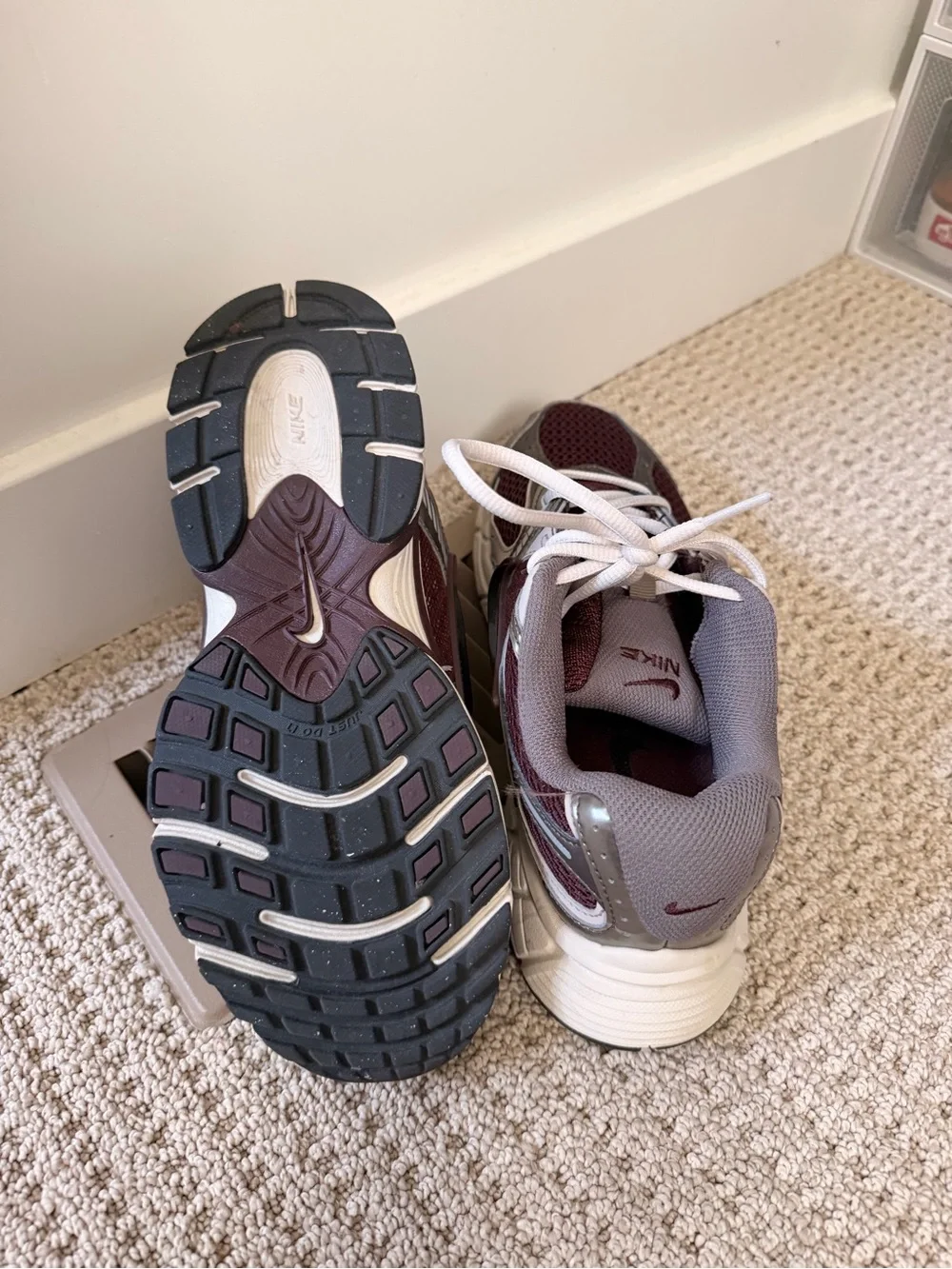 Nike Women's Burgundy and Gray Mesh Running Sneakers